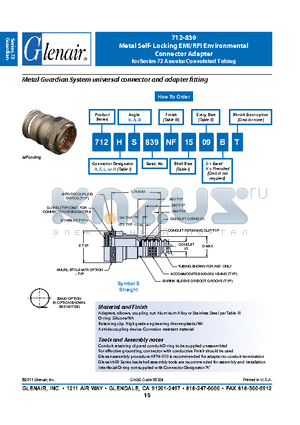 712-839 datasheet - Metal Self- Locking EMI/RFI Environmental Connector Adapter for Series 72 Annular Convoluted Tubing