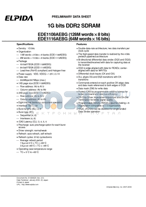 EDE1116AEBG datasheet - 1G bits DDR2 SDRAM