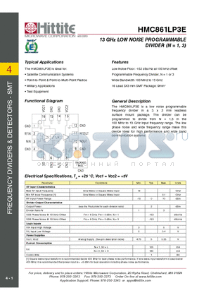 HMC861LP3E datasheet - 13 GHz LOW NOISE PROGRAMMABLE DIVIDER (N = 1, 3)