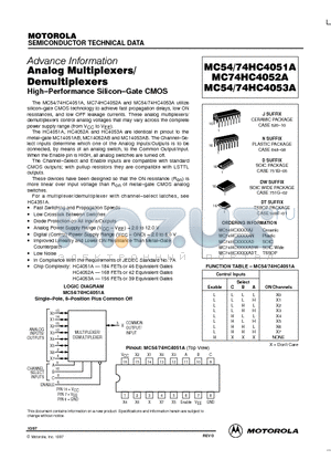 MC54HC4051A datasheet - ANALOG MULTIPLEXERS/ DEMULTIPLEXERS