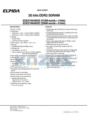 EDE2104ABSE-8G-E datasheet - 2G bits DDR2 SDRAM