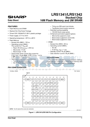 LRS1341 datasheet - Stacked Chip 16M Flash Memory and 2M SRAM