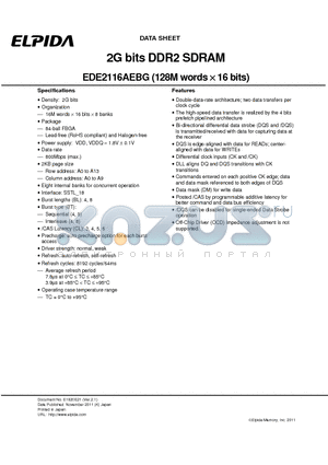 EDE2116AEBG datasheet - 2G bits DDR2 SDRAM