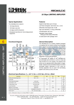 HMC865LC3C datasheet - 32 Gbps LIMITING AMPLIFIER