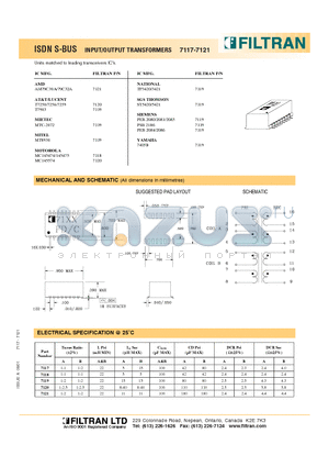 7121 datasheet - ISDN S-BUS INPUT/OUTPUT TRANSFORMERS