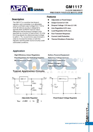 GM1117-AST3R datasheet - 1A LOW DROPOUT PRECISION VOLTAGE REGULATOR