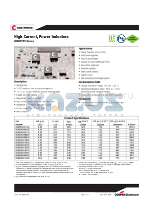 HCM0703-1R0-R datasheet - High Current, Power Inductors