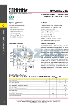 HMC875LC3C datasheet - 20 Gbps Clocked COMPARATOR with RSCML OUTPUT STAGE