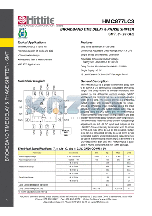 HMC877LC3 datasheet - BROADBAND TIME DELAY & PHASE SHIFTER