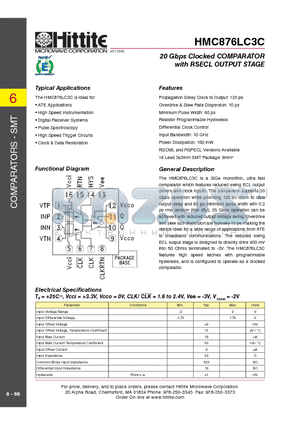 HMC876LC3C datasheet - 20 Gbps Clocked COMPARATOR with RSECL OUTPUT STAGE