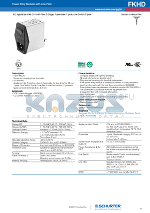 FKHD datasheet - IEC Appliance Inlet C14 with Filter 2-Stage, Fuseholder 1-pole, Line Switch 2-pole