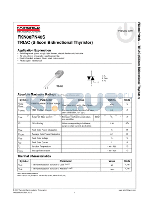 FKN08PN40S datasheet - TRIAC (Silicon Bidirectional Thyristor)