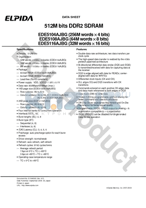 EDE5104AJBG-8E-E datasheet - 512M bits DDR2 SDRAM