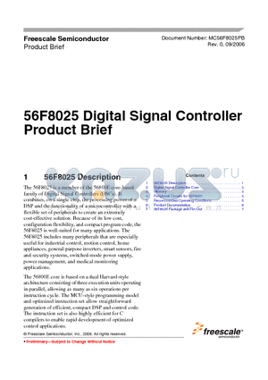 MC56F8025 datasheet - Digital Signal Controller Product Brief