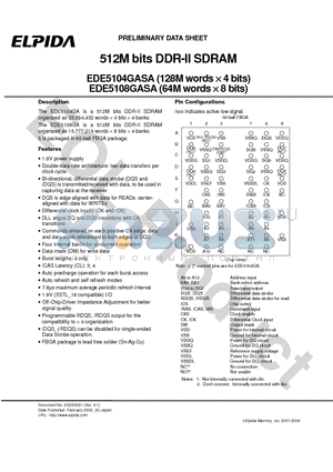 EDE5104GASA-5A-E datasheet - 512M bits DDR-II SDRAM