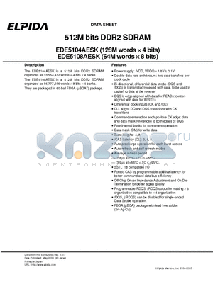 EDE5108AESK-5C-E datasheet - 512M bits DDR2 SDRAM