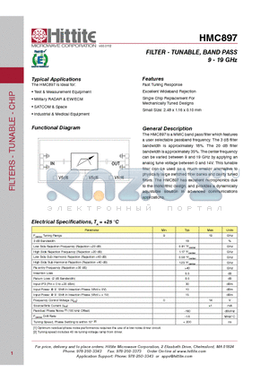 HMC897 datasheet - FILTER - TUNABLE, BAND PASS