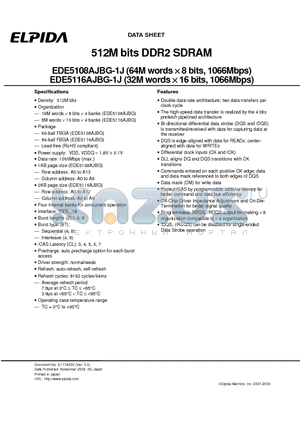 EDE5108AJBG-1J-E datasheet - 512M bits DDR2 SDRAM