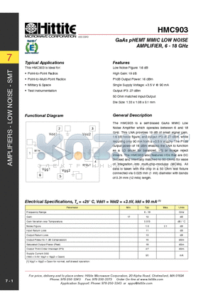 HMC903 datasheet - GaAs pHEMT MMIC LOW NOISE AMPLIFIER, 6 - 18 GHz