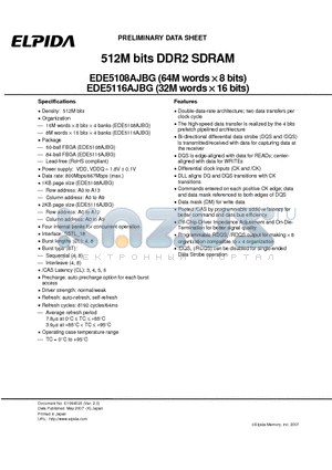 EDE5108AJBG-8E-E datasheet - 512M bits DDR2 SDRAM