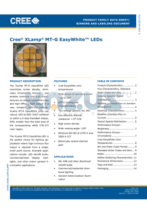 MTG-EZW datasheet - Cree^ XLamp^ MT-G EasyWhite LEDs