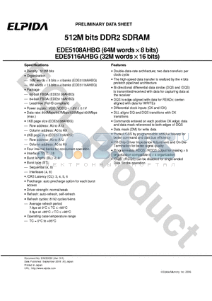 EDE5108AHBG-8G-E datasheet - 512M bits DDR2 SDRAM