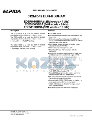 EDE5108GBSA datasheet - 512M bits DDR-II SDRAM