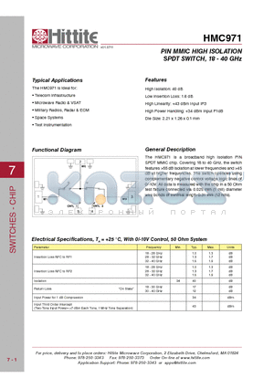 HMC971 datasheet - PIN MMIC HIGH ISOLATION SPDT SWITCH, 18 - 40 GHz