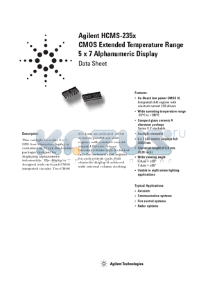 HCMS-235X datasheet - CMOS Extended Temperature Range 5 x 7 Alphanumeric Display
