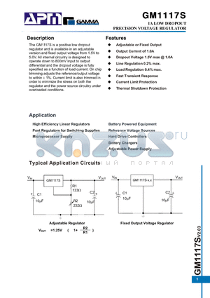 GM1117S-AST3RG datasheet - 1A LOW DROPOUT PRECISION VOLTAGE REGULATOR