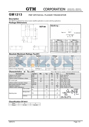GM1213 datasheet - PNP EPITAXIAL PLANAR TRANSISTOR