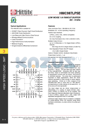HMC987LP5E datasheet - LOW NOISE 1:9 FANOUT BUFFER DC - 8 GHz