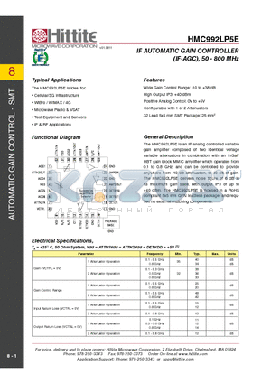 HMC992LP5E datasheet - IF AUTOMATIC GAIN CONTROLLER (IF-AGC), 50 - 800 MHz