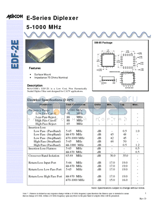 EDF-2E datasheet - E-Series Diplexer 5-1000 MHz