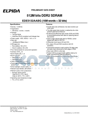 EDE5132AABG datasheet - 512M bits DDR2 SDRAM