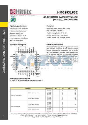 HMC993LP5E_12 datasheet - RF AUTOMATIC GAIN CONTROLLER