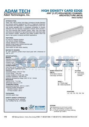 HMCAA112G datasheet - HIGH DENSITY CARD EDGE .050 [1.27] VESA MICRO CHANNEL ARCHITECTURE (MCA)