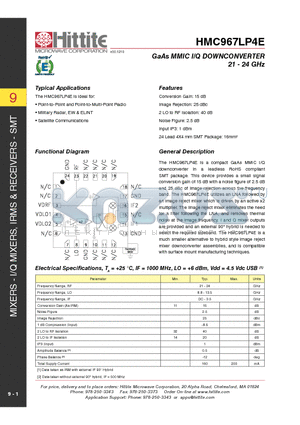 HMC967LP4E datasheet - GaAs MMIC I/Q DOWNCONVERTER 21 - 24 GHz