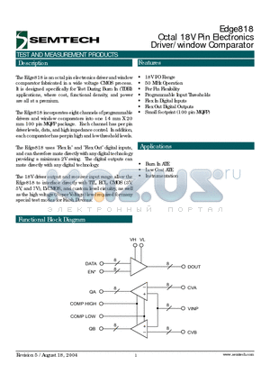 EDGE818 datasheet - Octal 18V Pin Electronics Driver/window Comparator