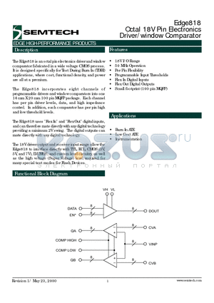 EDGE818 datasheet - Octal 18V Pin Electronics Driver/window Comparator