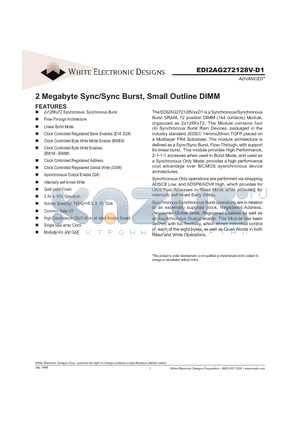 EDI2AG272128V12D1 datasheet - 2 Megabyte Sync/Sync Burst, Small Outline DIMM