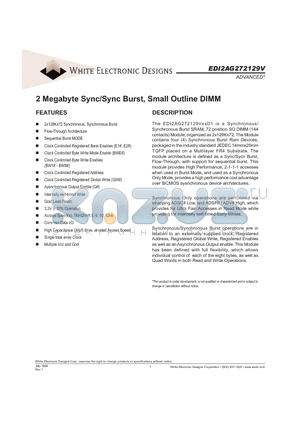 EDI2AG272129V85D1 datasheet - 2 Megabyte Sync/Sync Burst, Small Outline DIMM