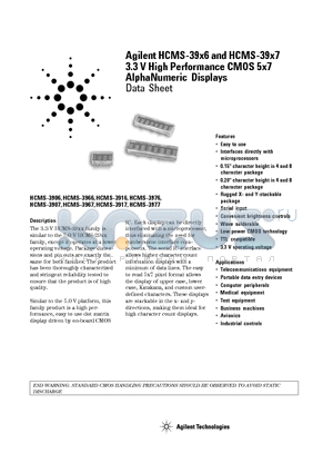 HCMS-3967 datasheet - 3.3 V High Performance CMOS 5x7 AlphaNumeric Displays