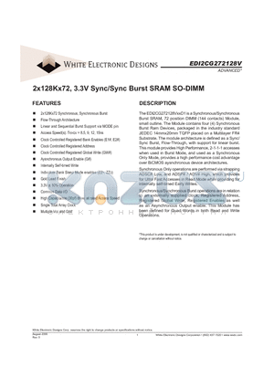 EDI2CG272128V12D1 datasheet - 2x128Kx72, 3.3V Sync/Sync Burst SRAM SO-DIMM