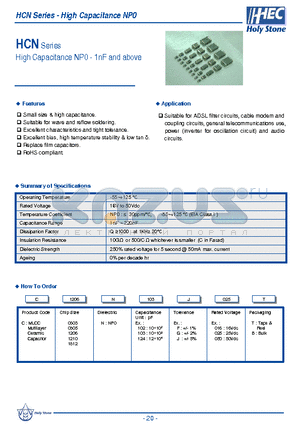 HCN datasheet - High Capacitance NP0 - 1nF and above
