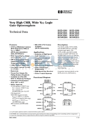 HCNW-2211 datasheet - Very High CMR, Wide VCC Logic Gate Optocouplers