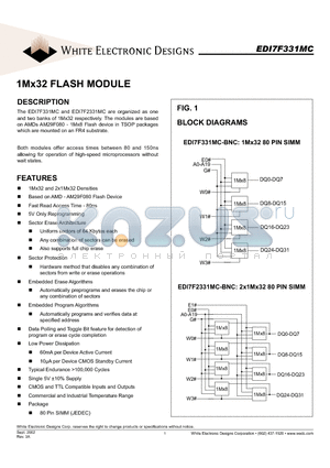 EDI7F2331MC120BNC datasheet - 1Mx32 FLASH MODULE