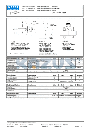 LS03-1A84-PP-1000W_DE datasheet - (deutsch) LS Level Sensor