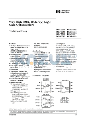 HCNW2201 datasheet - Very High CMR, Wide VCC Logic Gate Optocouplers