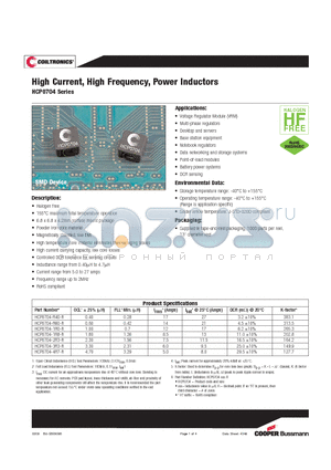 HCP0704 datasheet - High Current, High Frequency, Power Inductors